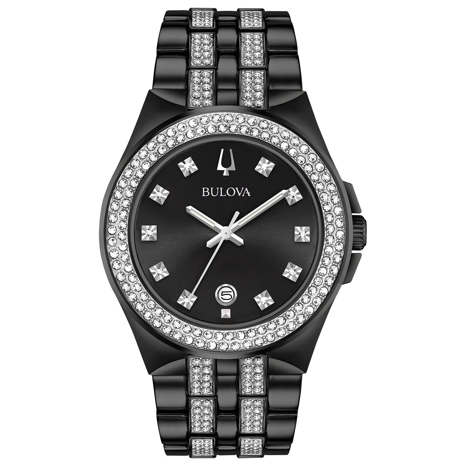 Bulova Crystal 42mm Black Dial Quartz Men's Watch 98K101