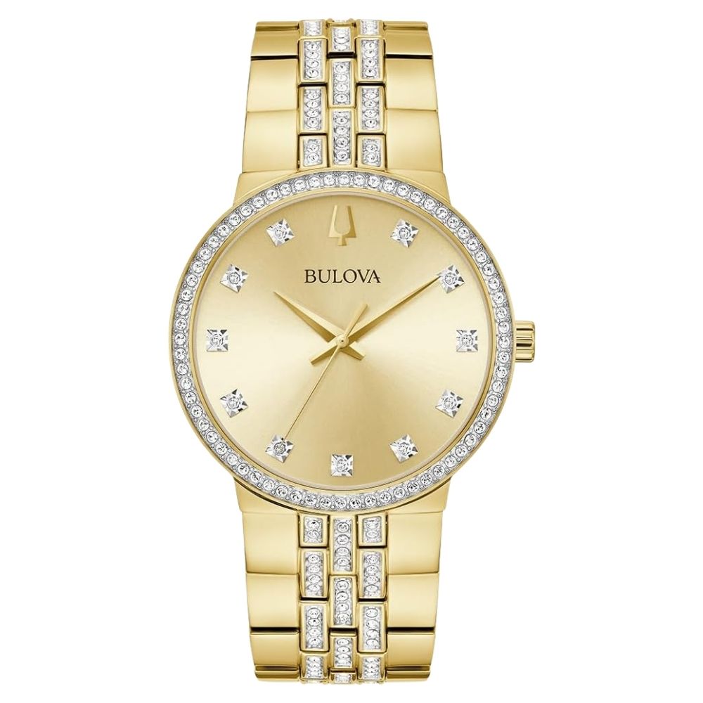 Bulova Crystal 40mm Gold Dial Quartz Men's Watch 98K113
