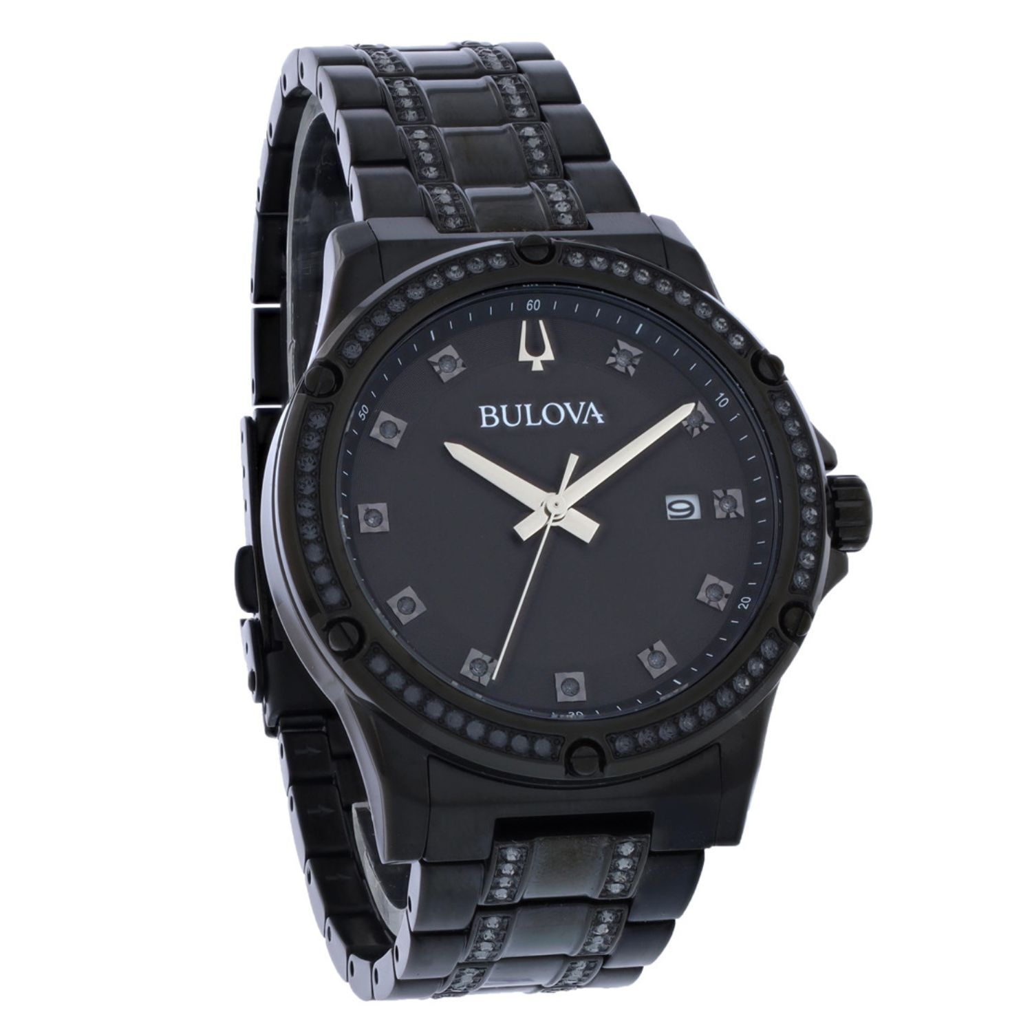 Bulova Crystal 42mm Black Dial Quartz Men's Watch 98K119