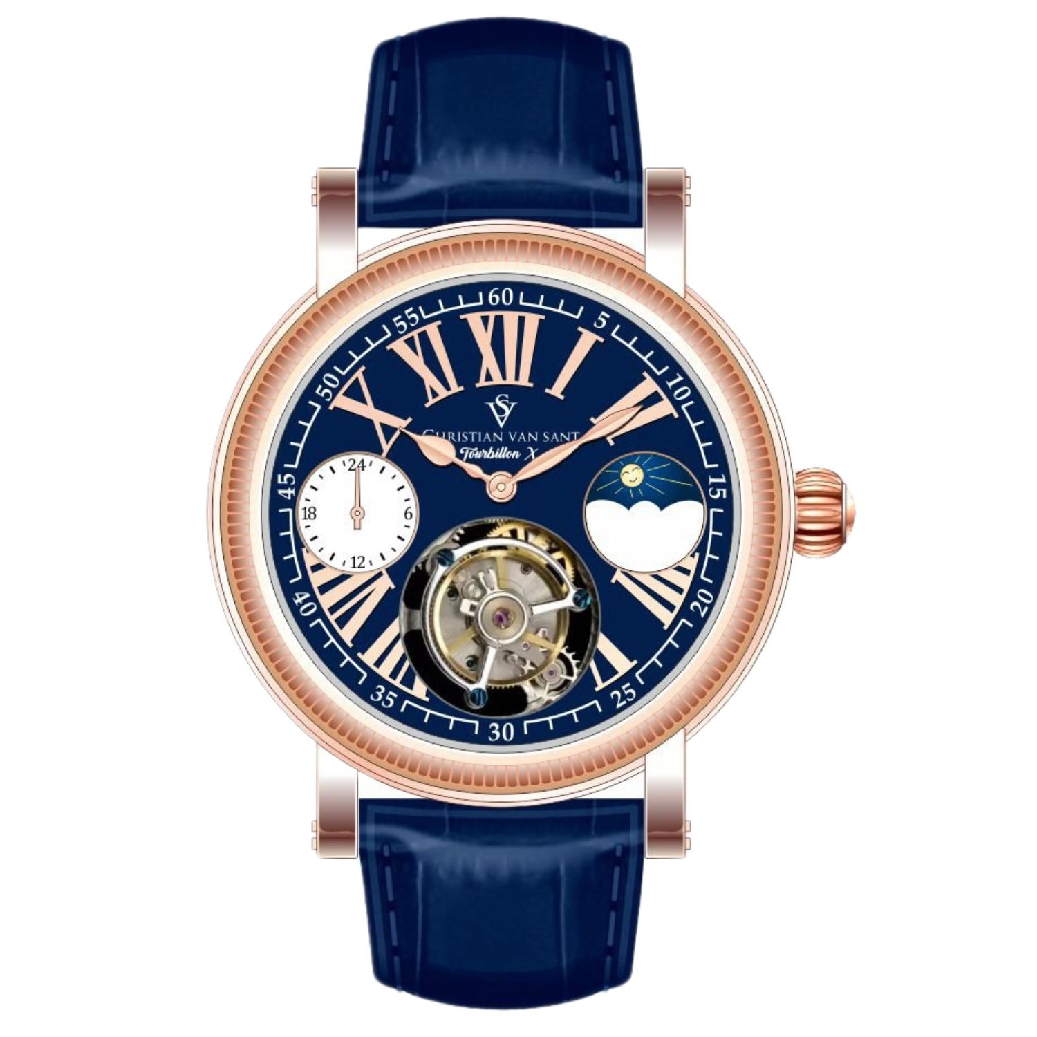 Christian Van Sant Tourbillon X Limited Edition 45mm Blue Dial Automatic Men's Watch CV1001