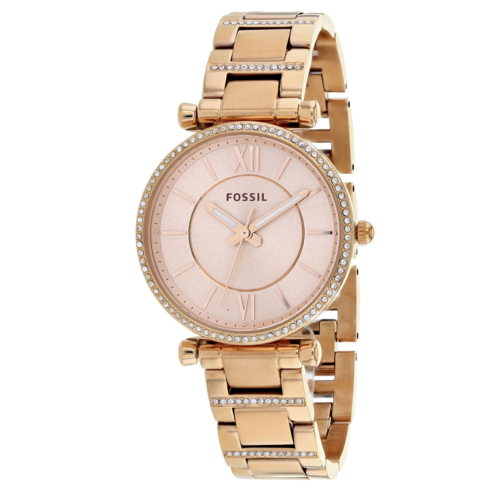 Fossil Carlie 34mm Rose Gold Dial Quartz Women's Watch ES4301