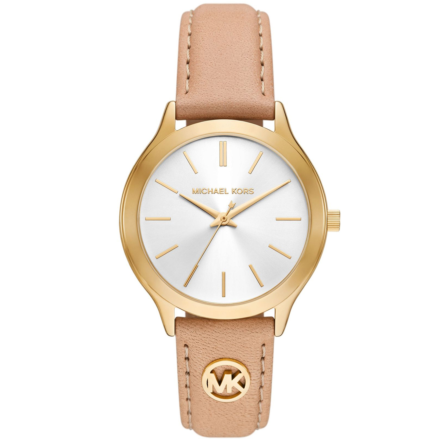 Michael Kors Slim Runaway White Leather Watch gold Michael Kors Slim Runway Ladies Silver Dial Gold Case White  main image 2