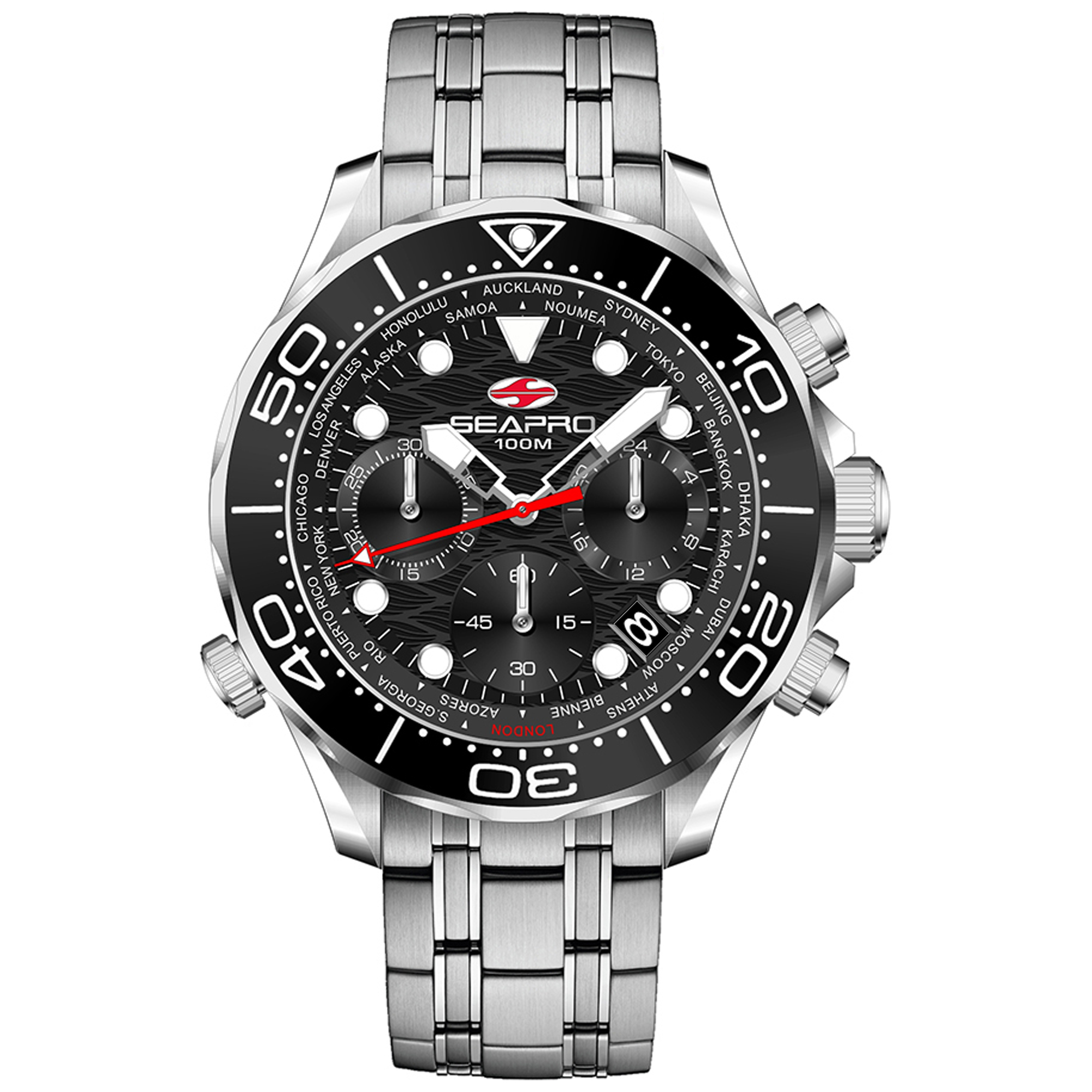 Seapro Mondial Timer 44mm Black Dial Quartz Men's Watch SP0150