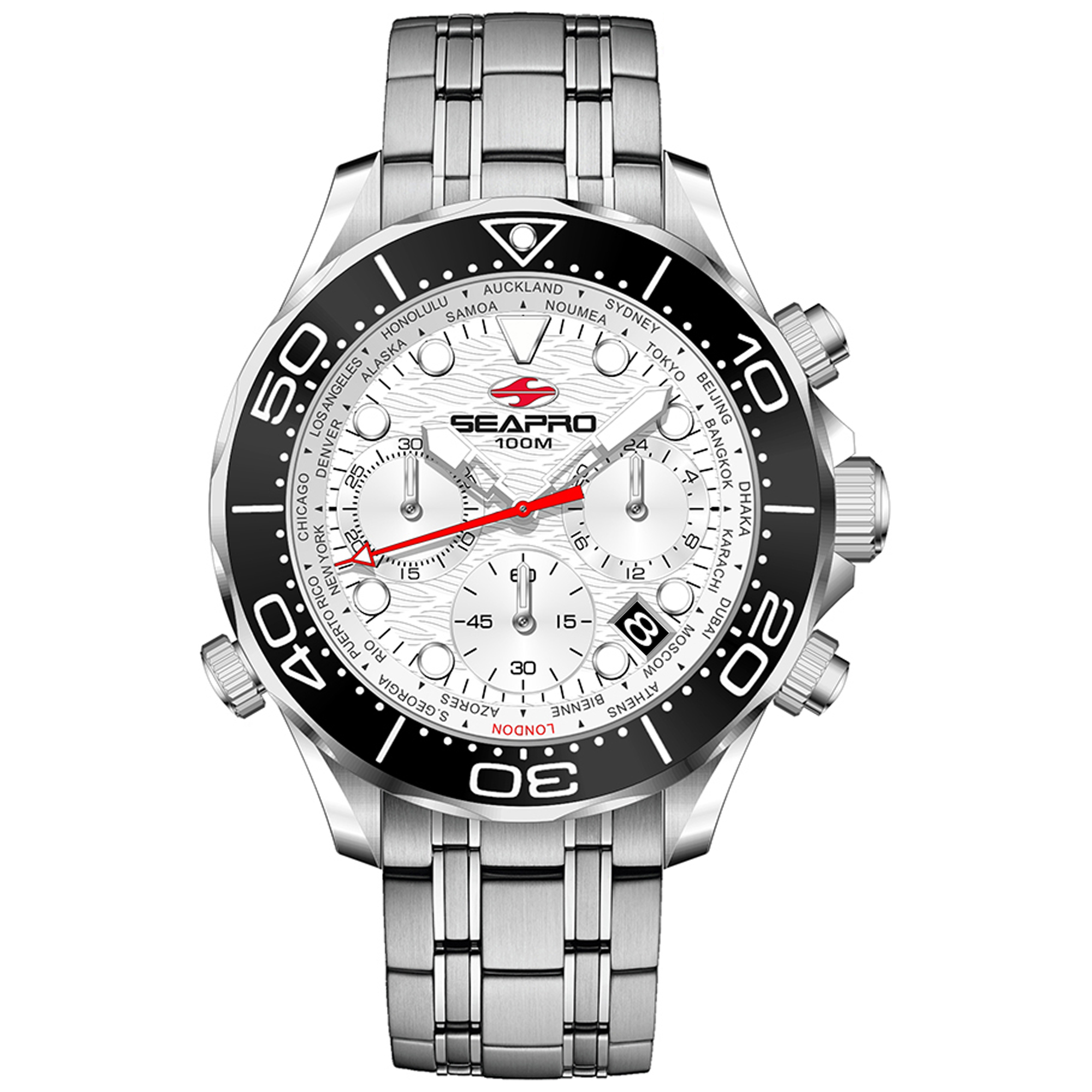 Seapro Mondial Timer 44mm White Dial Quartz Men's Watch SP0151