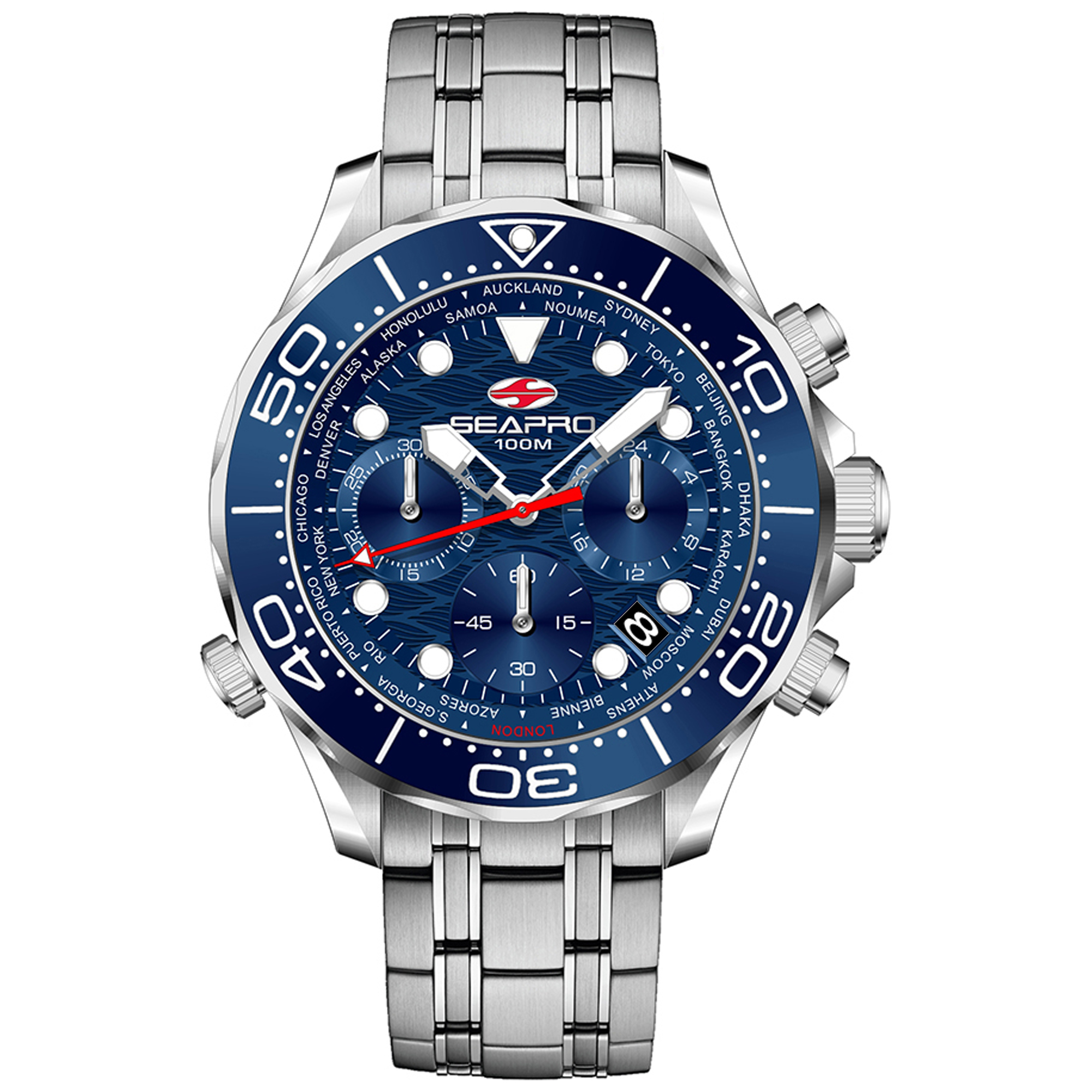 Seapro Mondial Timer 44mm Blue Dial Quartz Men's Watch SP0152
