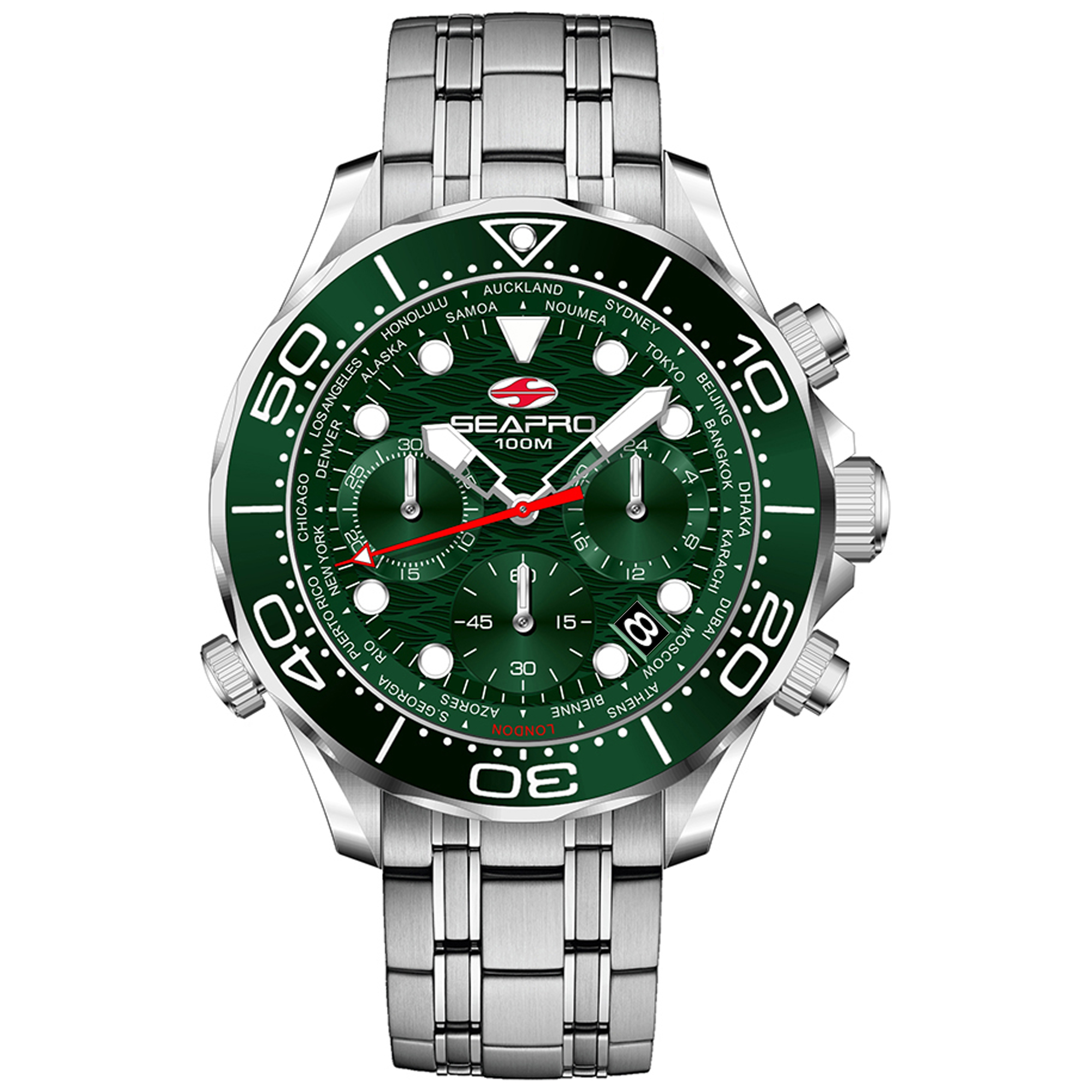 Seapro Mondial Timer 44mm Green Dial Quartz Men's Watch SP0155