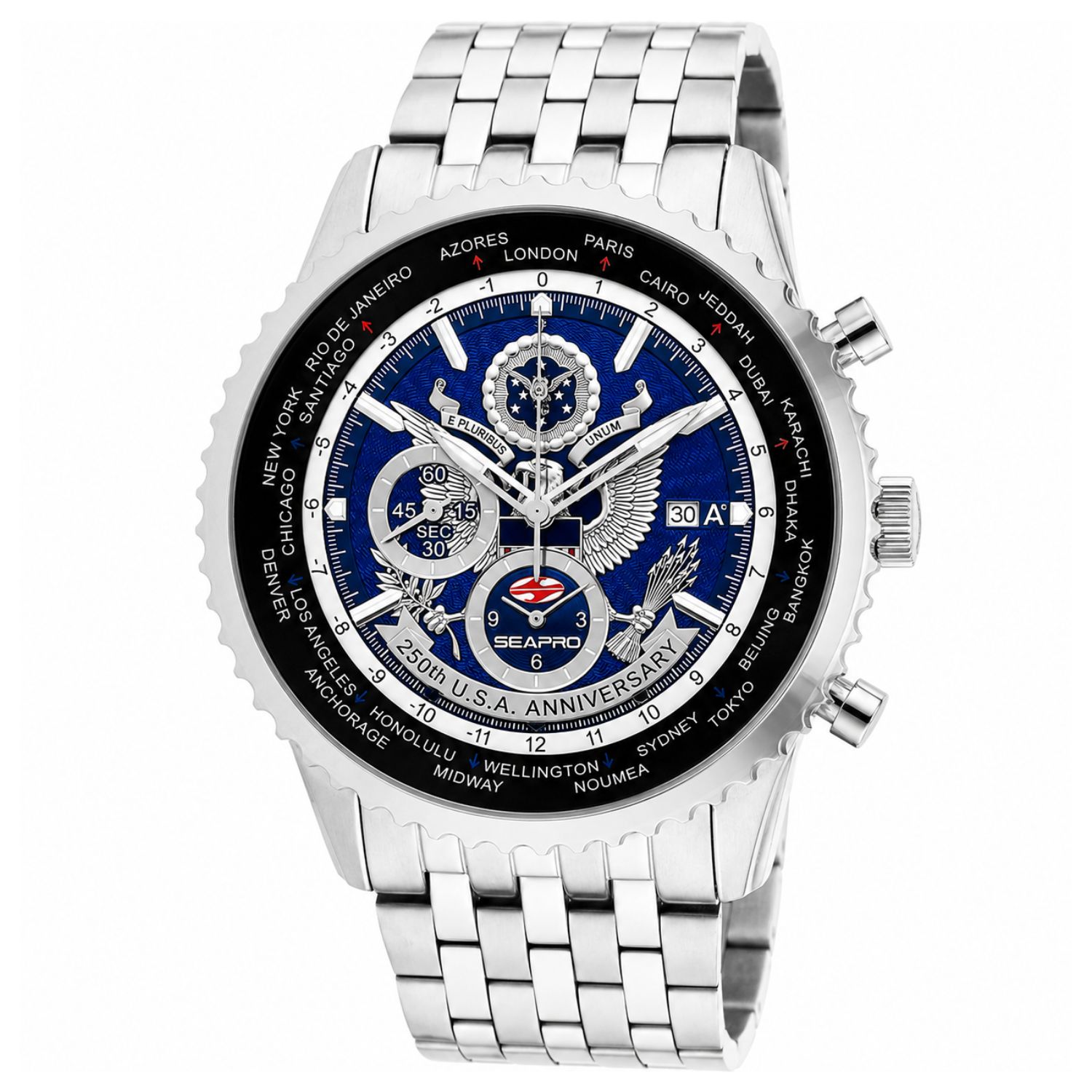 Seapro 250th Anniversary Meridian Limited Edition Timepiece 45mm Blue Dial Quartz Men's Watch SP7320L
