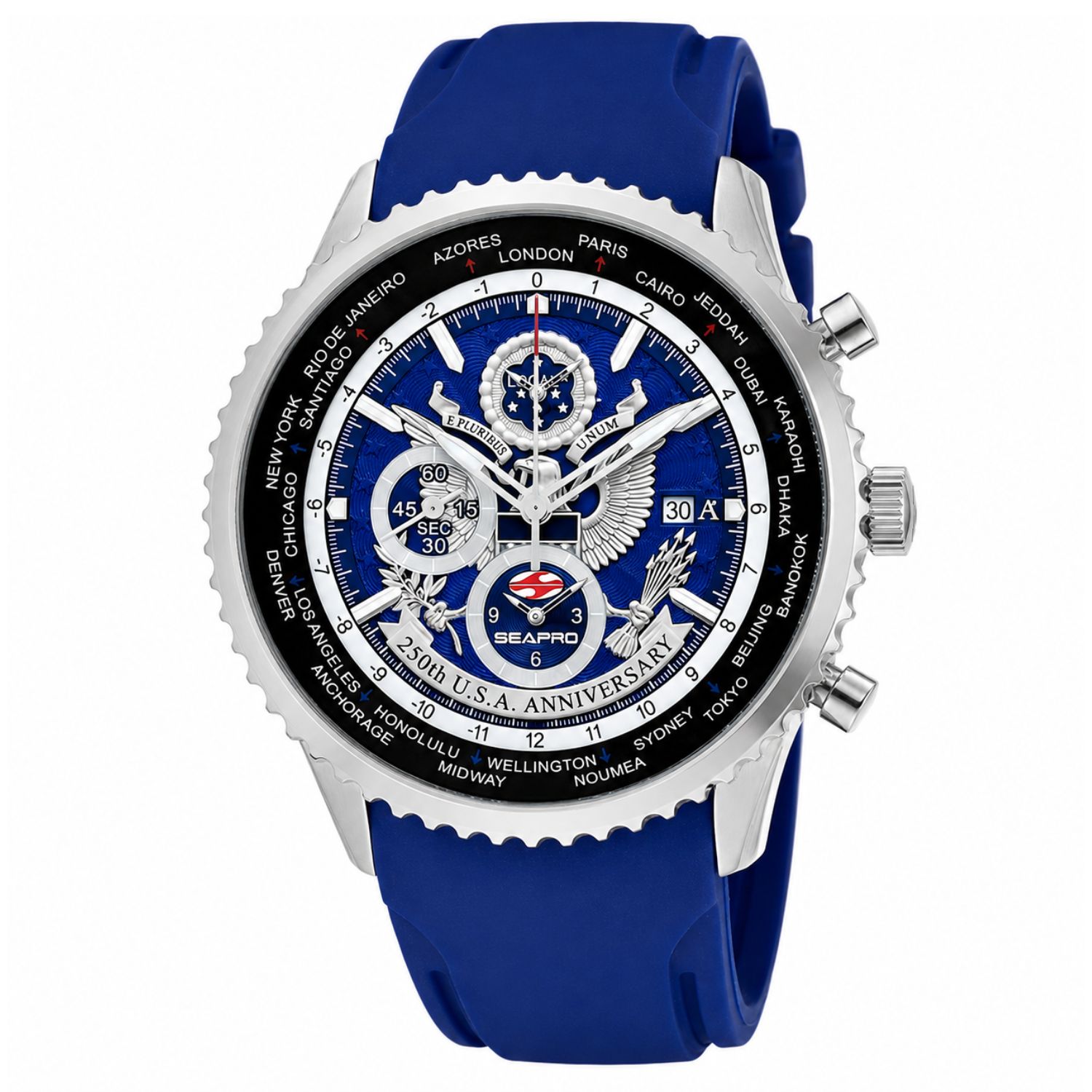 Seapro 250th Anniversary Meridian Limited Edition Timepiece 45mm Blue Dial Quartz Men's Watch SP7521L
